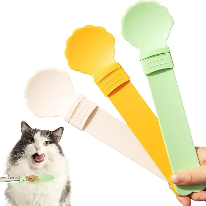 [2026]3PCS Cat Treat Squeeze Spoon Multifunctional Dispenser for for Wet Food, Licky Treats & Puree Tubes, Easy Feeding and Storage with with Extra Long Handle Design, Cat Accessories(3 Color)