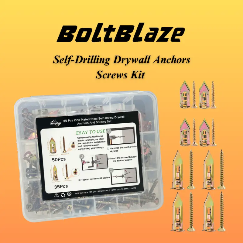 85Pcs/Box Drywall Self-Drilling Anchors with Screws Kit, 2 Sizes Heavy Duty Metal Toggle Anchors, No Drill or Holes in Wall, Hangs up to 66 lbs, Perfect for TV, Bike, Shelf Straps, Cabinet, and Fixing Curtains. Self-Drilling Drywall screws  solid