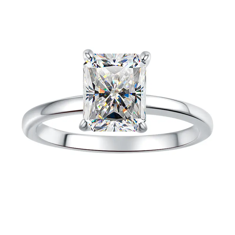S925 Sterling Silver Sparkling Rectangular 2-Carat Synthetic Moissanite Solitaire Engagement Ring, Female Wedding Rings Jewelry Set, 0.5 Carat and Above Fine Band Moissanite Solitaire Ring-448, Sparkling Rings
