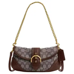 Coach Soho Flap 25 Classic Monogram Chain Strap Coated Canvas and Leather Handbag for Women