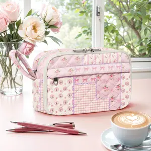 Quilted Pencil Pouch for Girls Women, Large Pencil Case Pouch with Compartments Cute Aesthetic Pencil Case Organizer, Floral Pencil Bag for School Supplies (pink pin) tiktokshopspringglowup