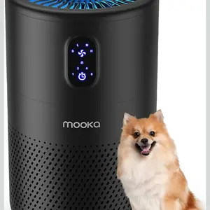 MOOKA B-D02L Air Purifier for Large Rooms up to 1076 ft² H13 True HEPA Filter Odor Eliminator Smoke Dust Pollen Pet Dander Night Light Black