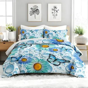 3pcs  Butterfly Comforter Set, Elegant Botanical Themed Duvet Set for Girls and Adults Bedroom or Guest Room Decor, Lightweight Soft All Seasons Comforter Machine Washable Microfiber Quilt with 2 Pillowcases , Gifts for the Family