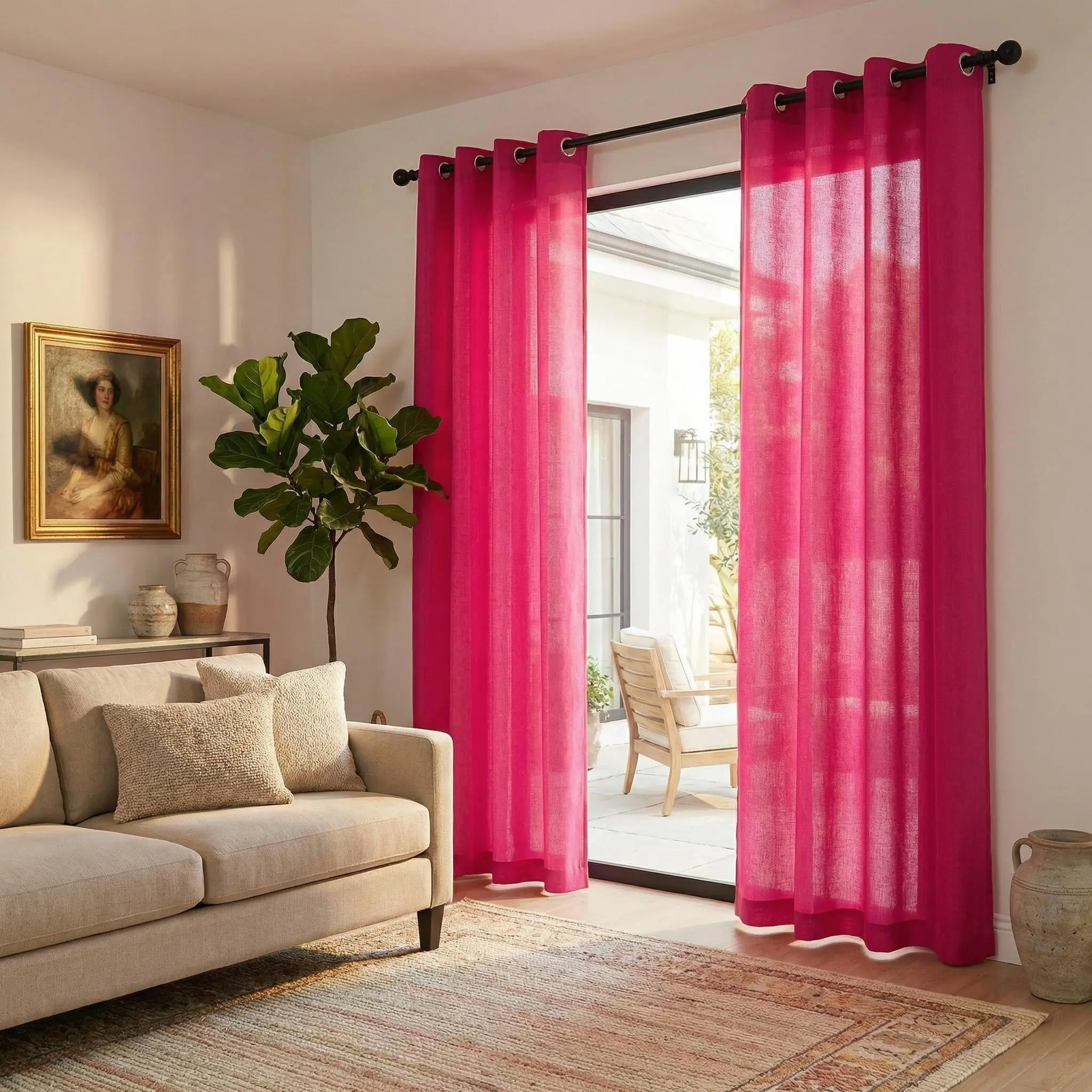 2 Panels 52"X84"Two-Tone Cationic Slub Yarn Metal Grommet Curtains, Linen Textured Light Filtering Window Drapes, Dual Color Marled Rustic Curtains for Farmhouse Boho Bedroom Living Room Decor L18