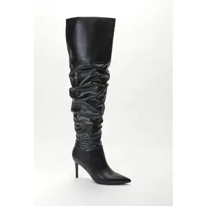 JUST FAB Women'sSlouchy Over-the-Knee Boots 3.25" Heel Pointed Toe Stiletto Boots  Functional Side Zipper Boots for Fall, Winter & Night Out