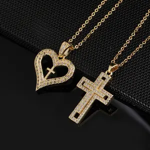 2PCS Fashion Versatile Heart Cross Pendant Necklaces for Women, Trendy Design Clavicle Chain Necklace Pendant