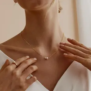 Gold Pearl Necklace for Women 14K Gold Plated, Dainty Pearl Drop Charm Pendant, Simple Trendy Jewelry Best Friend Birthday Gift for Her Necklets