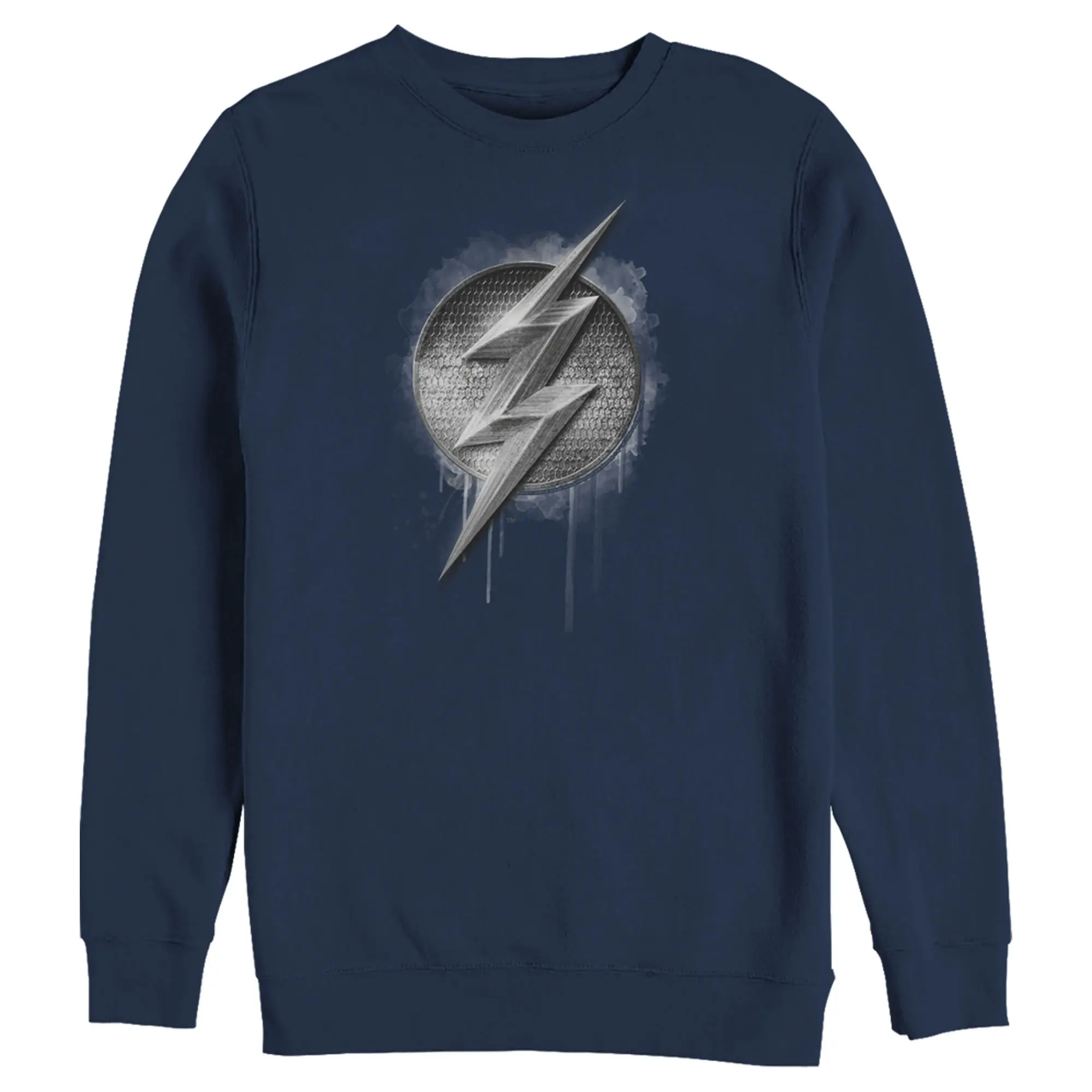 Men's Stylish Long Sleeve Round Neck Hoodie - Zack Snyder Justice League The Flash Graphic Silver Logo Casual Menswear Top with None Hood Feature