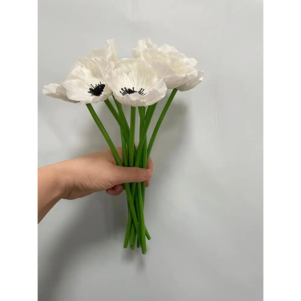 Rikyo 10 Stem 11" Bouquets Artificial Flowers Poppy Flowers,No Fade Faux Anemone Wild Flowers for Kitchen Table Centerpiece Vase,Home Greenery Wedding Holding Flowers Backdrop Arch Wall(White)