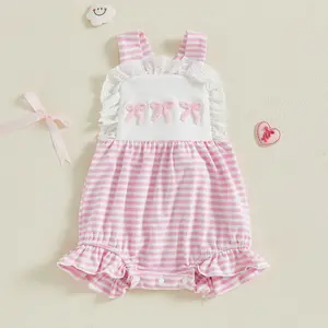 Summer  Outfits Infant Baby Girl Romper Jumpsuit Sleeveless Ruffle Bow Backless Bodysuit Clothes