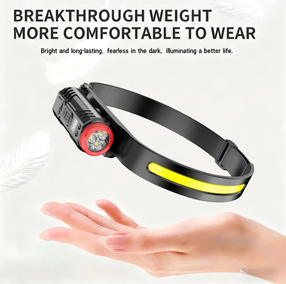 LED Rechargeable Head Torch | Wave Sensor Motion Activated Headlamp, 5 Light Modes Battery Indicator Waterproof Flashlight, Summer Outdoor Gear for Fishing Hiking Dog Walking DIY Night Work
