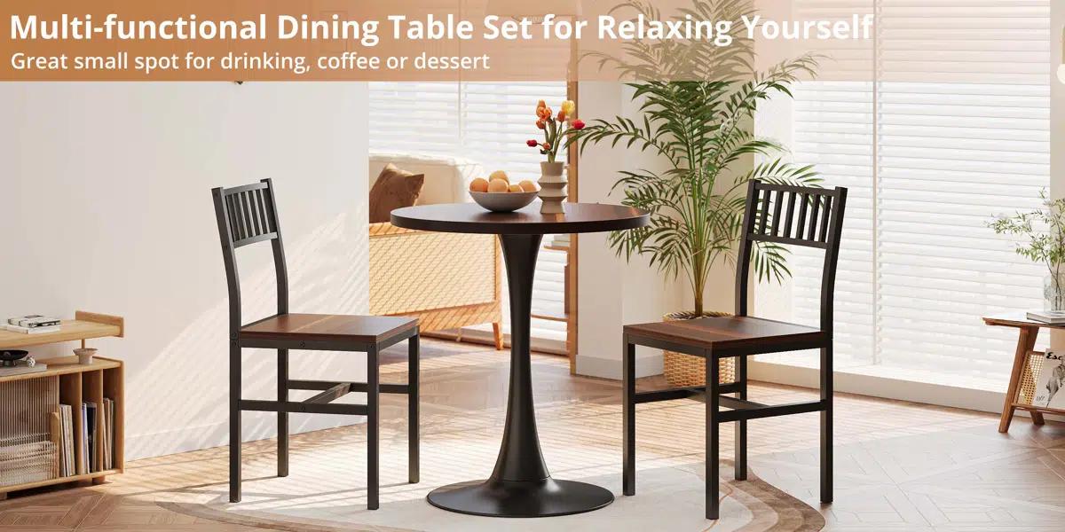 IRONCK 3-Piece Round Dining Table Set, Industrial Style Small Kitchen Table And Chairs For 2