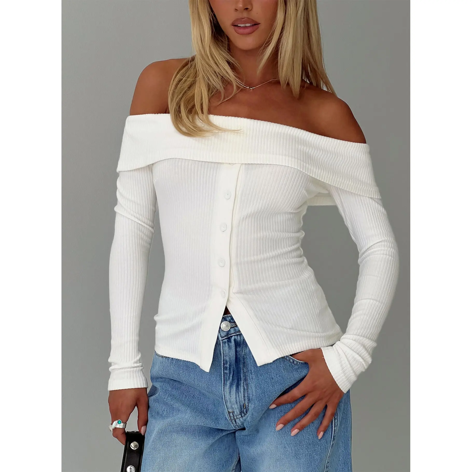 Dusk Dipped Off Shoulder Top White