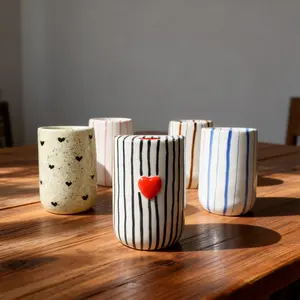 Big Extra Large Handmade Ceramic Coffee Mug Cup with Sip Hole Perfect Gift for Coffee Lovers Microwavable and Dishwasher Safe Perfect for Home and Office Use Stylish Striped Design