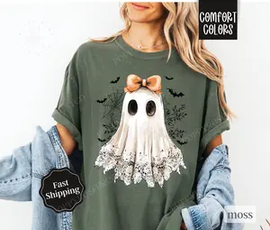 Lace Ghost Shirt Comfort Colors Halloween Tshirt,  Women's Holiday Tee, October Vibes Shirt, Spooky Season Tee