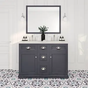 Epic 48 in. Charcoal Gray Double Sink  Bath Vanity with Carrara Quartz Top and Undermount Porcelain Sinks