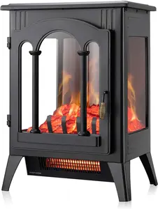 XBEAUTY 16-Inch Freestanding Electric Fireplace Stove Heater - Bright Realistic Flame, Infrared Heating, Thermostat, Overheating Safety System, 1000W/1500W Portable Indoor Heater
