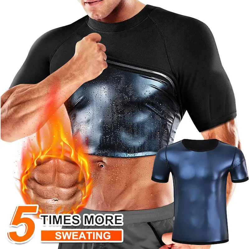 CATTIBOR Men's 1/2 Pack Sweat Sauna Vest - Short Sleeve Breathable Shaper Tank Top, Fitness Waist Trainer, Gym Exercise Clothing