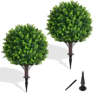 Artificial Eucalyptus Tree Potted Ball Tree with Ground Stake, UV Resistant Fake Greenery, Realistic Indoor Outdoor Front Porch Garden Decor
