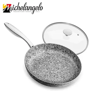 MICHELANGELO New Stone Frying Pan with Lid, Nonstick 12 Inch Frying Pan with Non toxic Stone-Derived Coating, Granite Frying Pan, Induction Compatible