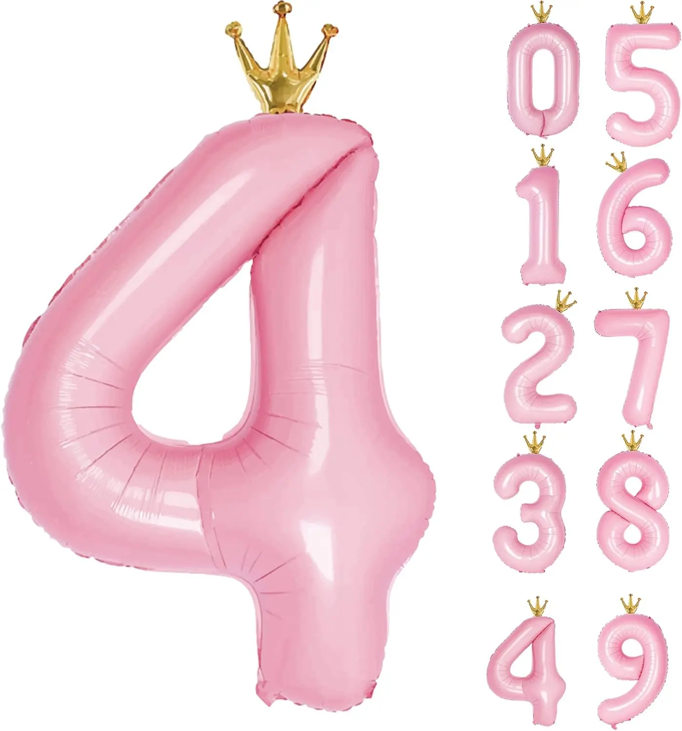 Giant Light Pink Number 4 Balloon with Crown - 40 inch | Large Number 4 Balloons, Mylar Foil Number Balloon for 4th Birthday Party Decorations, Anniversary Decorations