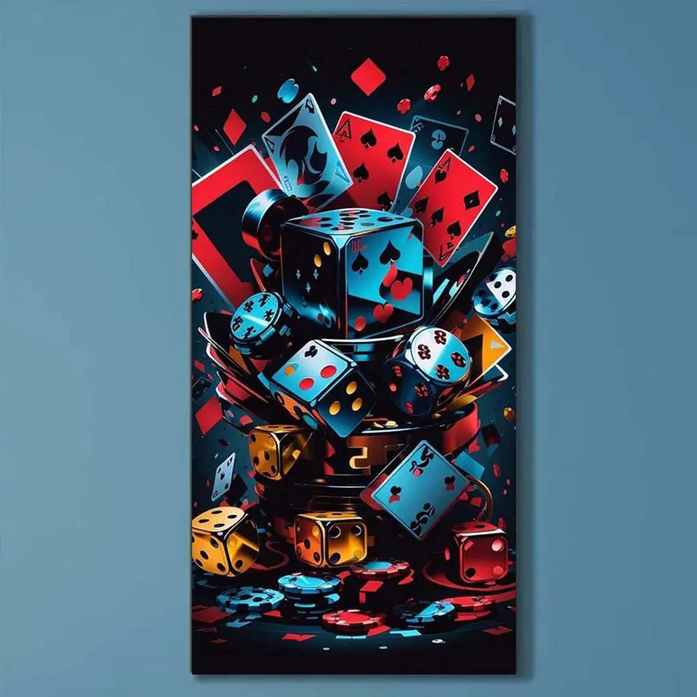 5D Diamond Painting Kit Full Round Drill Diamond Pattern Design Playing Cards, Dice, Chips DIY Mosaic Wall Art, Beginner Craft Set (with Tools), Home Wall Decoration Gift, Diamond Art Kit