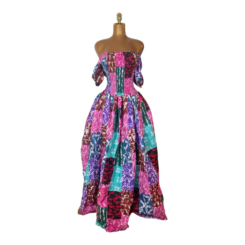 Royal Caribbean Dress Floor Length Ankara Strapless Off Shoulder Maxi Dress for Women size 8 to 18