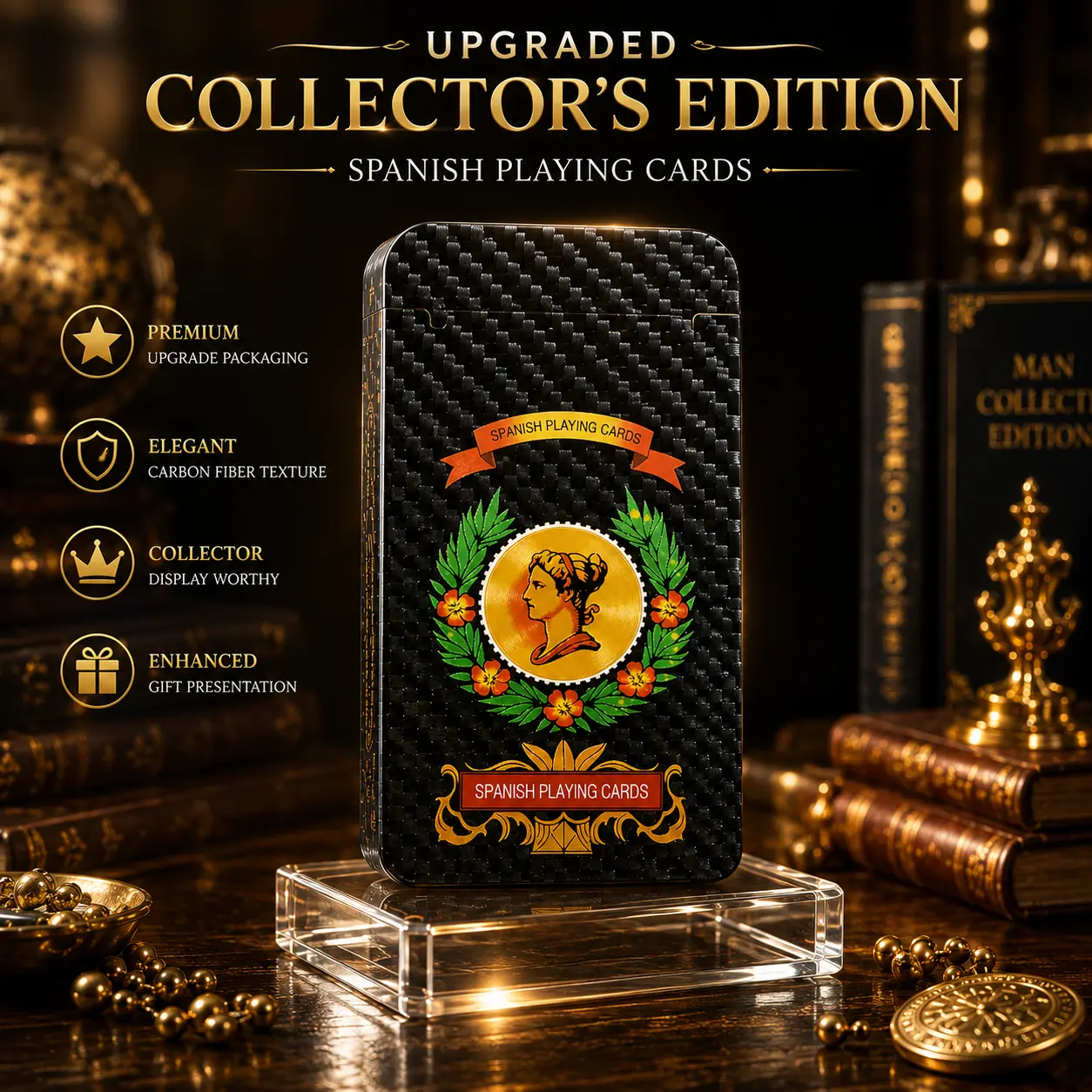 Classic Black Spanish Playing Cards, Waterproof Plastic Deck - Durable and Easy to Handle for Briscas, Puerto Rico Games, and Family Fun for Beginners