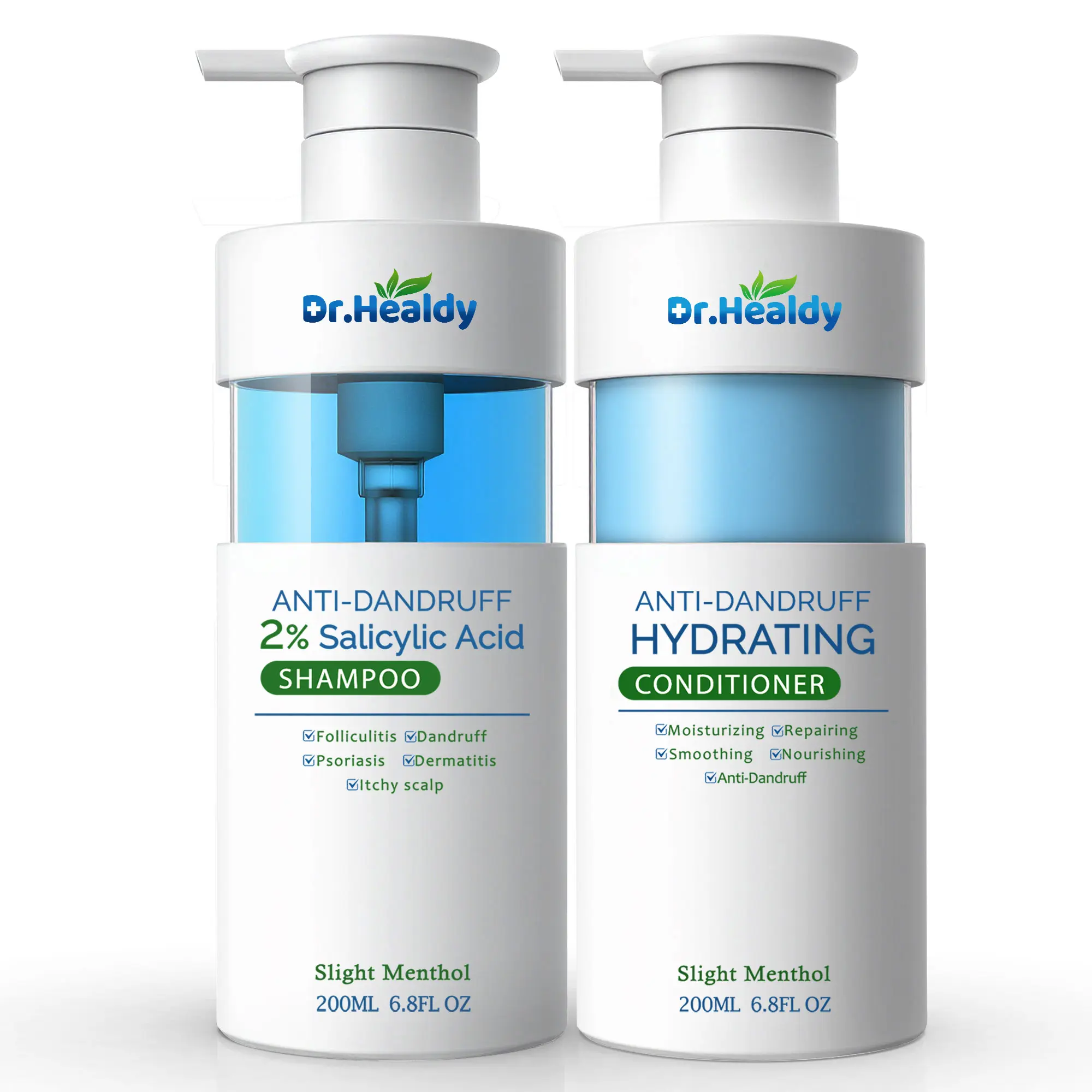 Dr.Healdy Anti-Dandruff Haircare Set - 2% Salicylic Acid Shampoo & Cleanser, Sulfate-Paraben Free Conditioner, Mild Gentle Care to Relieve Scalp Itching & Stop Flakes, 13.6 FL Oz (Pack of 2)