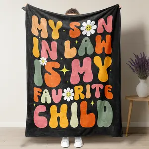 Funny My Son In Law Is My Favorite Child Flannel Blanket,Ultra Soft Warm Humorous Sarcastic Family Joke Throw Blanket For Couch Bed Nap,Perfect Birthday Holiday Mothers Day Gift