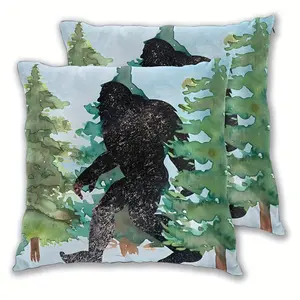 2pcs Bigfoot Pillow Covers 18x18 Inch - Rustic Farmhouse Design with Zipper Closure - Muted Color Palette for Cabin & Living Room - Machine Washable Decorative Accent Pillows