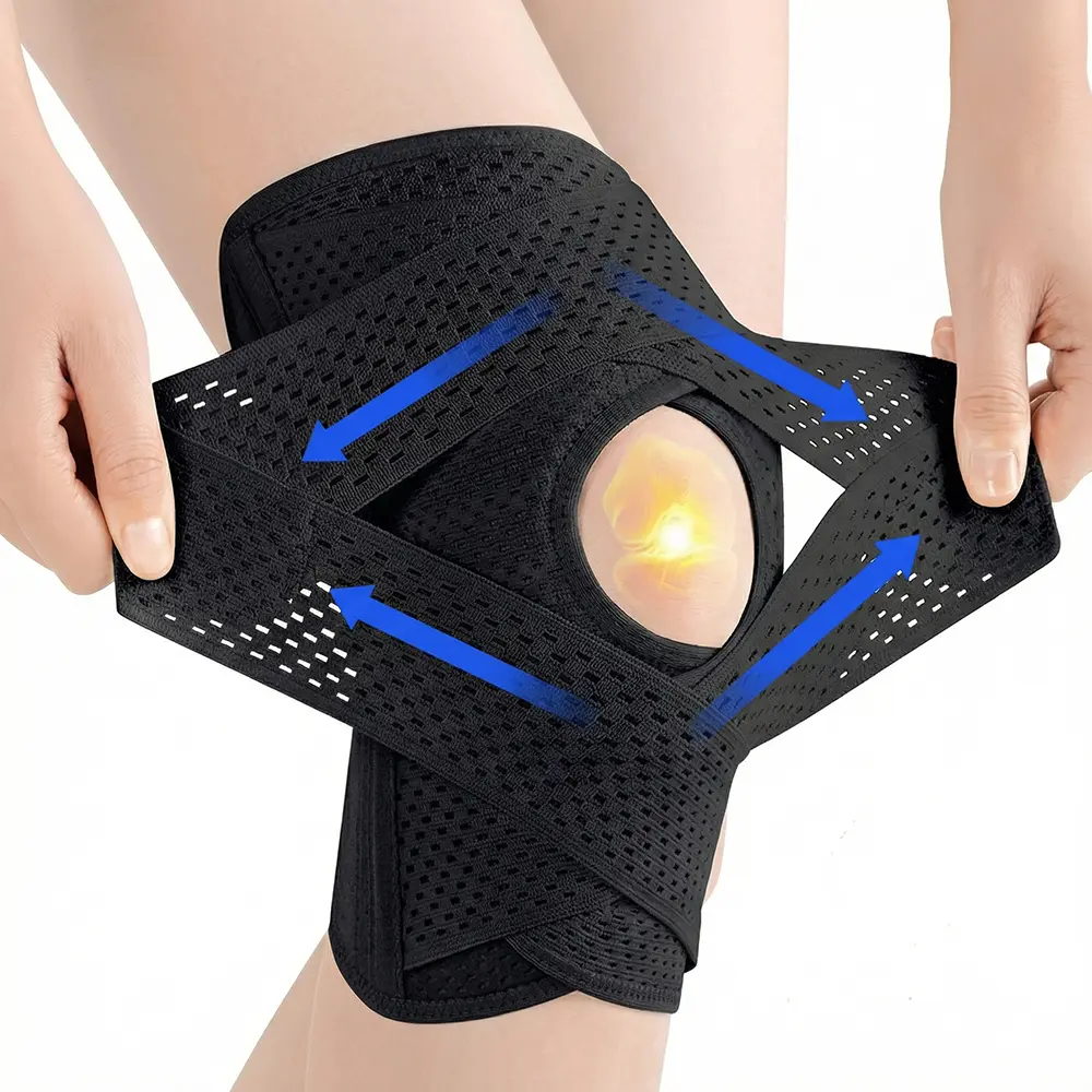 Plus Size Knee Compression Wrap Brace - Breathable Adjustable with Side Stabilizers for Men & Women  Comfortable & Leg Supporter Healthcare knee compression wrap brace side stabilizer Patellar Belt Knee Elbow Pads