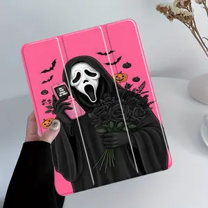 Pink Ghost Face iPad Case, Ipad Accessories, Scream Movie Protective Cover with Trifold Stand & Auto Wake/Sleep,Transparent Acrylic Hard Back, Shockproof Scratch Resistant,Fits 7.9/8.3/10.2/10.5/10.9/11 Inch Tablets