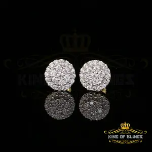 King of Bling's Sterling 925 Yellow Silver 0.88ct Cubic Zirconia Round Women's Earring