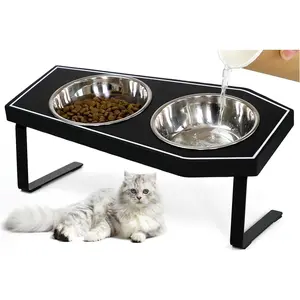 Bowls Elevated, Gothic  Bowls, Raised  Bowls for Indoor Cats with Non-Slip Stand &  Board, Stainless Steel and Whisker Friendly  Bowls