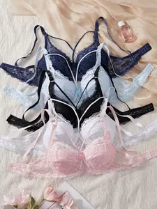 Women's Sexy Lace Underwire Bralette Bra Set, Lingerie, Underwear Sets, 5-Piece Wireless Push-Up Bras, Comfortable, Breathable & Fitted, Perfect for Daily Wear, Buckle