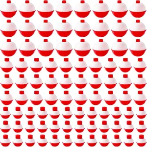 100 Pcs Hard ABS Fishing Bobbers, Red and White Push Button Round Buoy Floats, Fishing Tackle Accessories, Available in 0.75/1/1.5 Inch