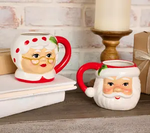 Mr. Christmas (2) Oversized 20-ounce Santa Mugs with Gift Bags