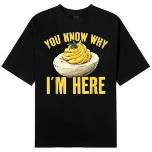 Tee Retro Thanksgiving Dinner You Know Why I'm Here Deviled Egg T-Shirt Black Crewneck Menswear Top Short Sleeve Streetwear