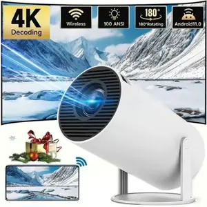 4K  Pro Portable Projector with Android 11Dual Wifi6 290ANS| Built-in Speaker AppstoreAllwinner H713 BT5.4 Cinema Outdoor MiniProjector WFl6 Remote Control Included Projector2025 White Wireless Audio Screen