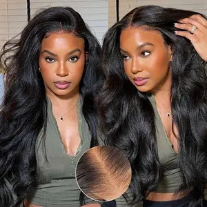 Bling Hair Glueless Soft Yaki Body Wave Wig 9x6 Lace Closure Wig Ready To Wear Pre-cut Yaki Wave With Baby Hair Preplucked Brazilian Hair Wig