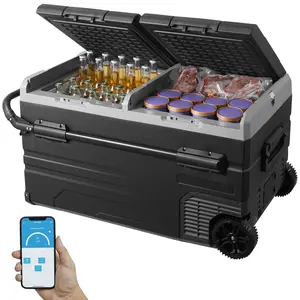 【FathersDayGift】VEVOR Car Refrigerator, 12 Volt Car Refrigerator Fridge, 115 L Dual Zone Portable Freezer with Wheels and Handle, -4℉-68℉, 12/24V DC and 100-240V AC Compressor Cooler for Outdoor, Camping