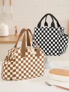 Chess Pattern Lunch Bag, Large Capacity Insulated Corduroy Lunch Tote, Reusable Cold Storage Bag, Portable Lunch Bag, Suitable for Work School Picnic Travel, Durable Lunch Bag