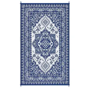 10 x 20 ft(actual size) Plastic Dark Blue White Rectangular Beach Front Porches Patio Picnic RV Camping Garage Flower Persian Area Rug