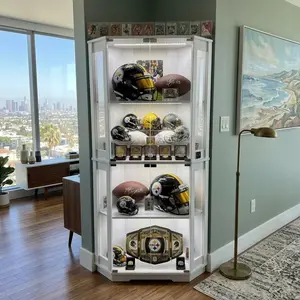 MIIFUNY Corner Glass Display Cabinet, 65" Showcase Display Case with 3 Color LED Lights & Human Body Sensor, 4-Tier Curio Cabinets for Collectibles, Toys, Books, Storage Cabinets for Living Room, White