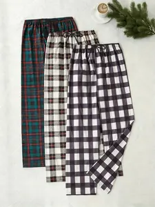 Women's Casual Fashion Loose Plaid Print Pants Set, Casual Fit Trousers, 3-Piece, Soft Fabric, Perfect for Outdoor, Morning Run, Date Wear, Womenswear