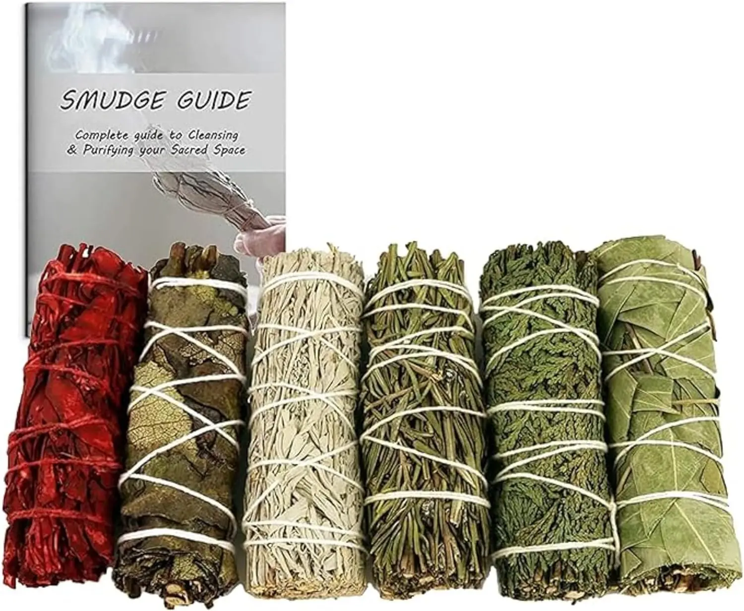 Smudge Stick Variety Gift Set| Bulk Sage Bundles for Space Cleansing| Smudging Wand Gift Set with Smudge Guide (Essential Sage, 6 Pack)