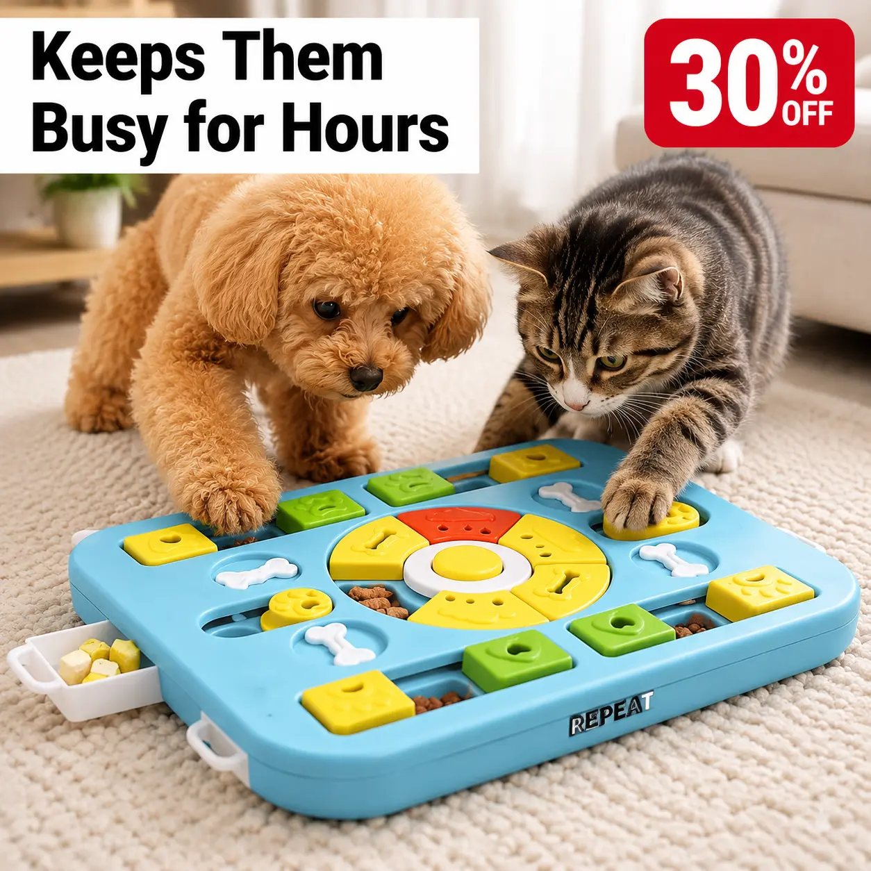 REPET Interactive Dog Puzzle Feeder with Talking Buttons | Slow Feeder Bowl for Mental Stimulation & Enrichment | Smart Feeding Trainer for Dogs, Reduces Boredom & Fast Eating