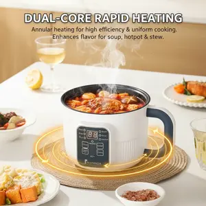 Multifunctional smart electric pot with steamer for convenient steaming, boiling, and cooking; integrated pot with overheat and dry protection; 6 cooking modes; mini steamer; nonstick double-layer pan; suitable for 1–2 people; rice, soup, pasta, steak, et