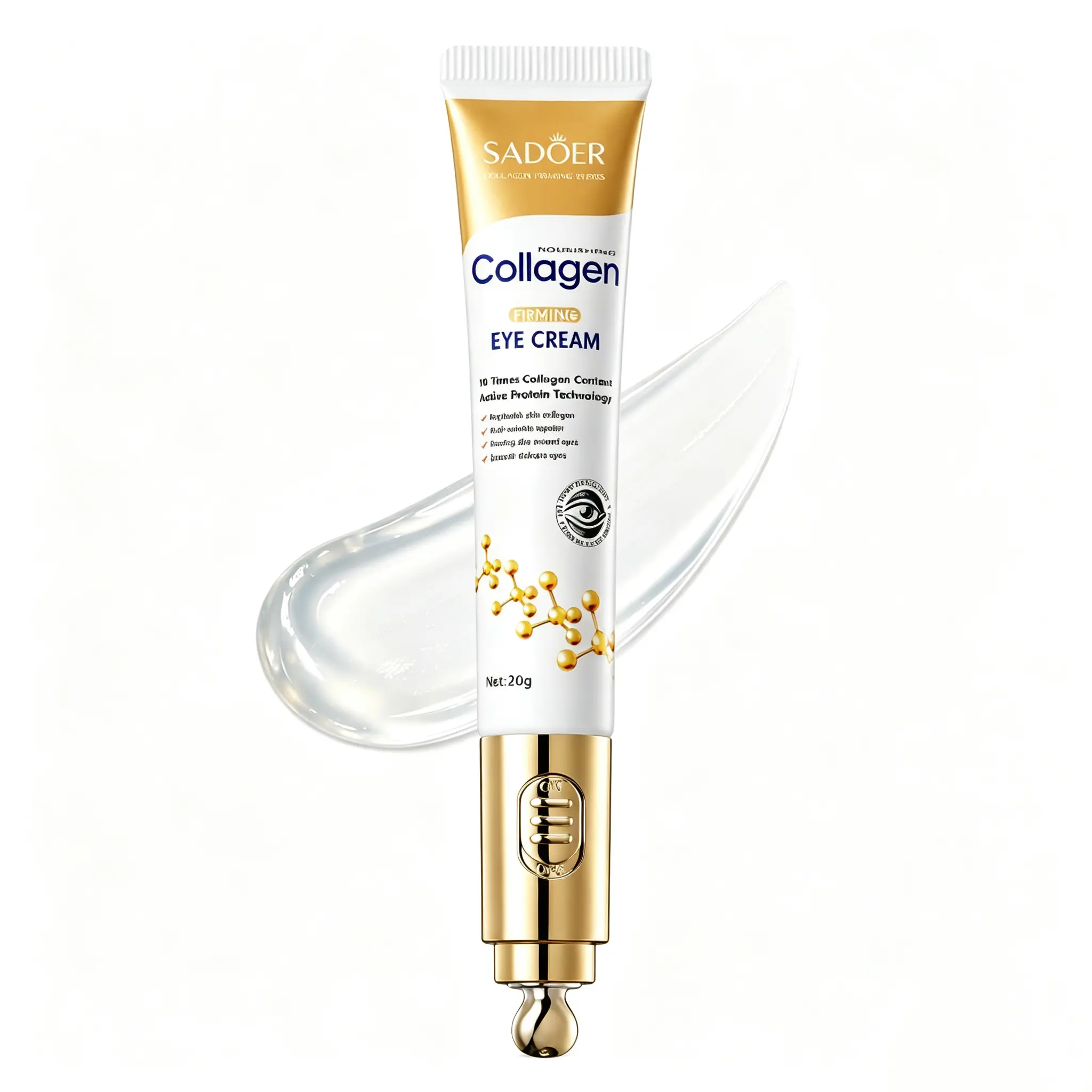 Korean vibrating eye cream with a vibrating ice massage head that is easy to absorb, effectively improving dark circles and reducing wrinkles around the eyes. Collagen eye cream